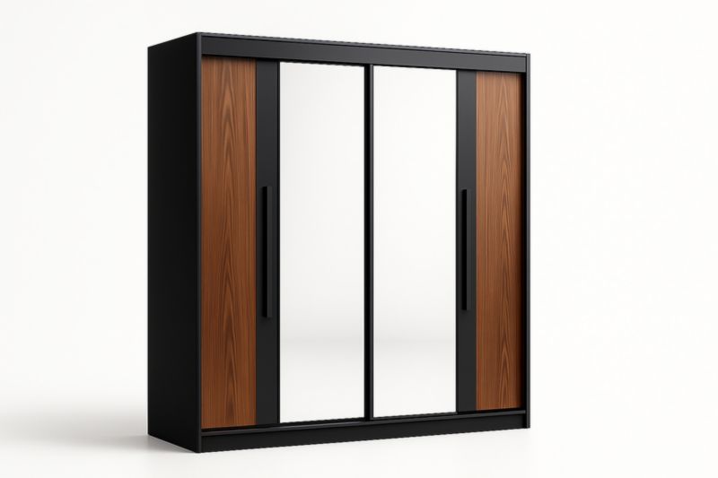 Armadio scorrevole in legno e specchio nero 240x220x60 cm