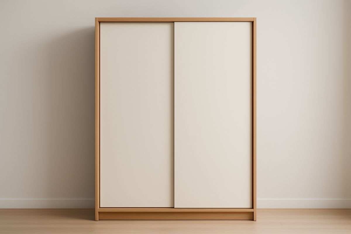 Armadio due ante scorrevoli in legno e MDF bianco 200x150x60 cm