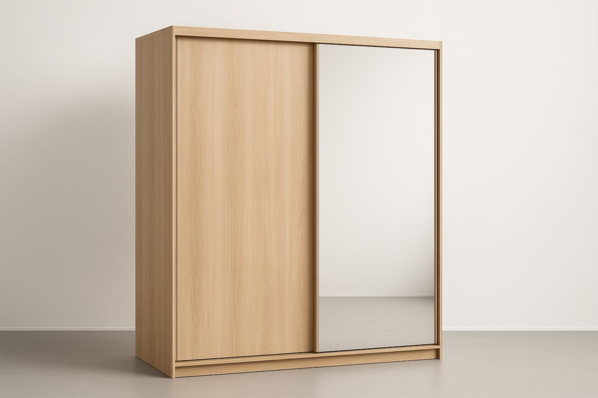 Armadio Scorrevole con Specchio Legno Rovere 200x150x60 cm