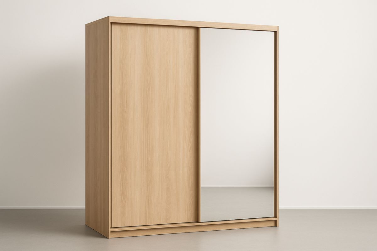 Armadio Scorrevole con Specchio Legno Rovere 200x150x60 cm