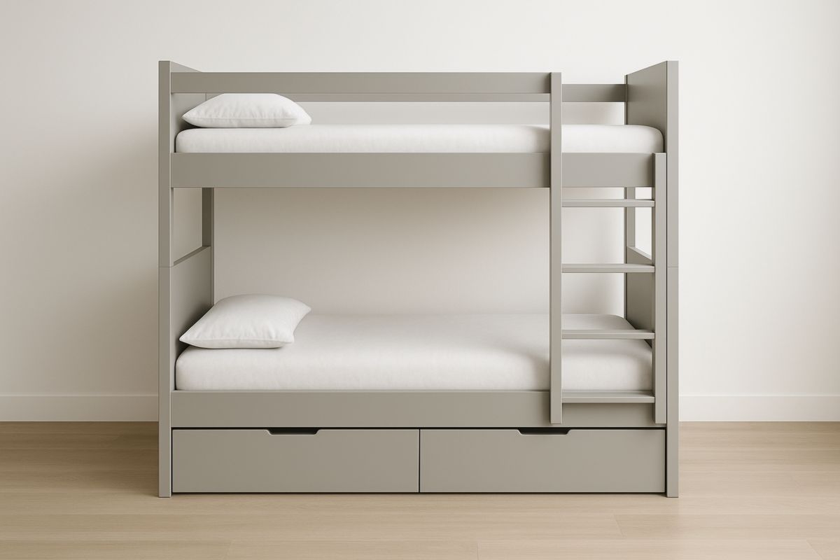 Letto a Castello in Legno Grigio con Cassetti