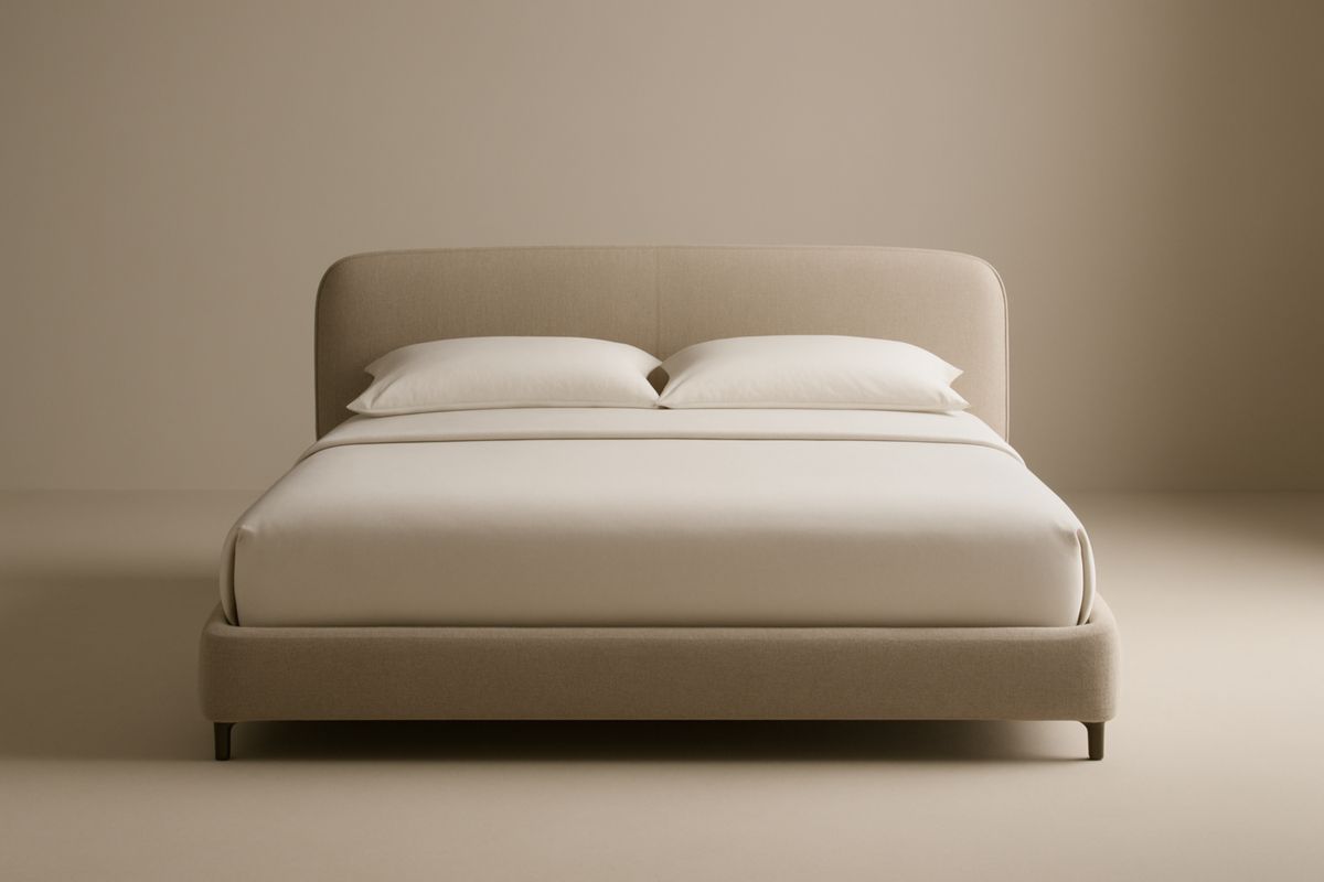 Letto matrimoniale tessuto poliestere beige struttura in legno