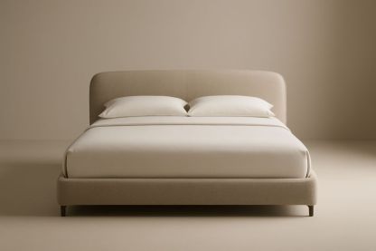 Letto matrimoniale tessuto poliestere beige struttura in legno