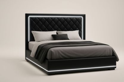 Letto in ecopelle nera con LED 200x160 cm