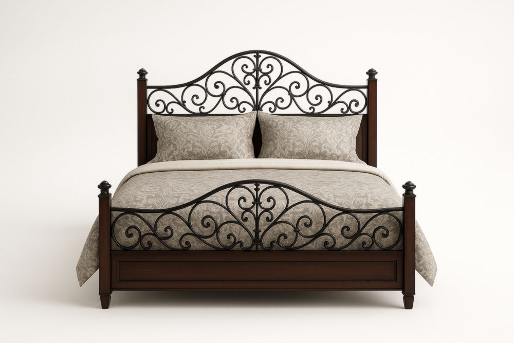 Letto matrimoniale in ferro nero e legno massello marrone 200x160 cm(Lu×L)