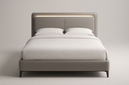 Letto matrimoniale in pelle sintetica grigio con illuminazione testiera