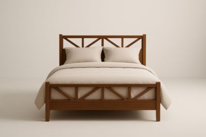 Letto Matrimoniale in Legno Massello con Cuscini