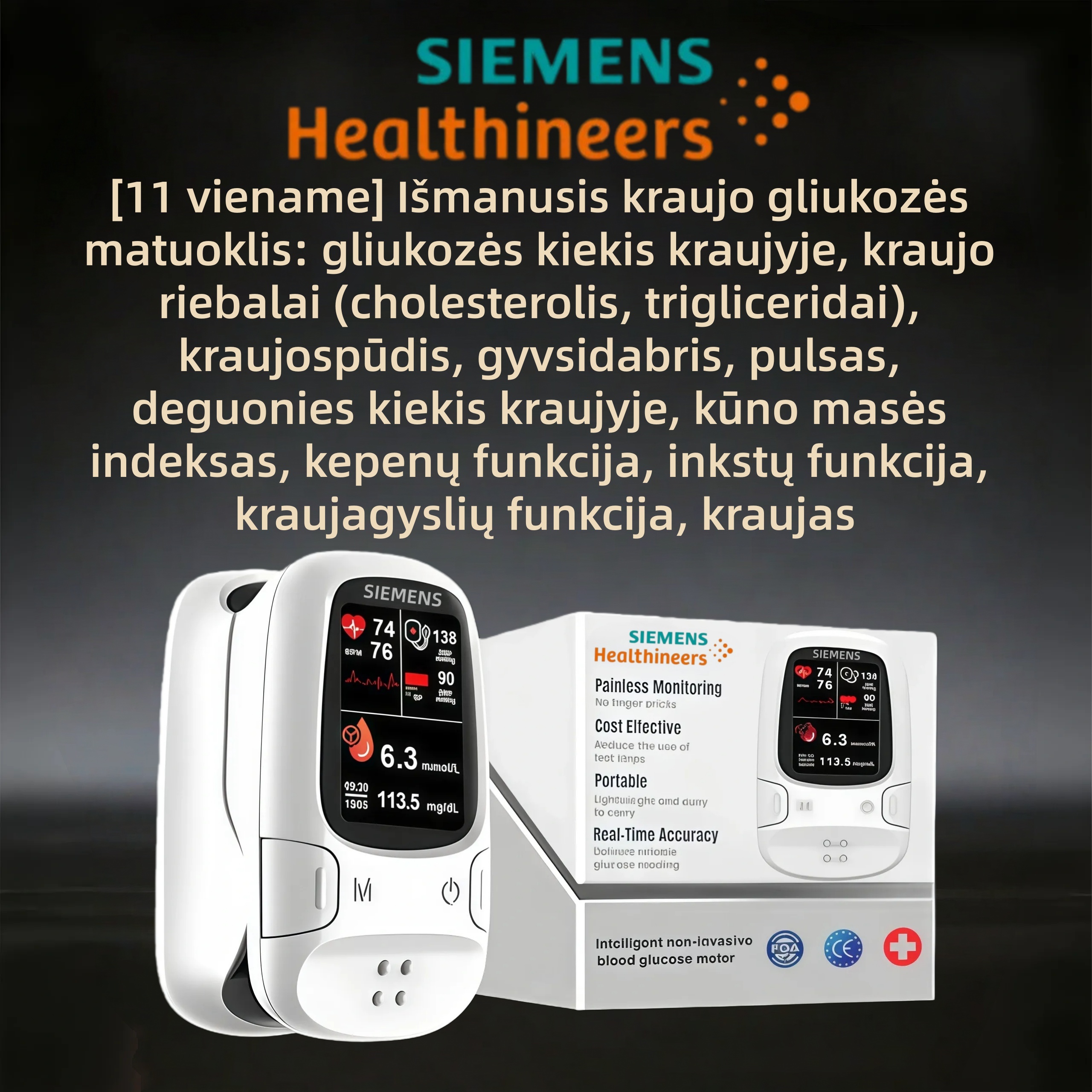 „Siemens“ naujasis 2026 m. neinvazinis išmanusis kraujo gliukozės matuoklis