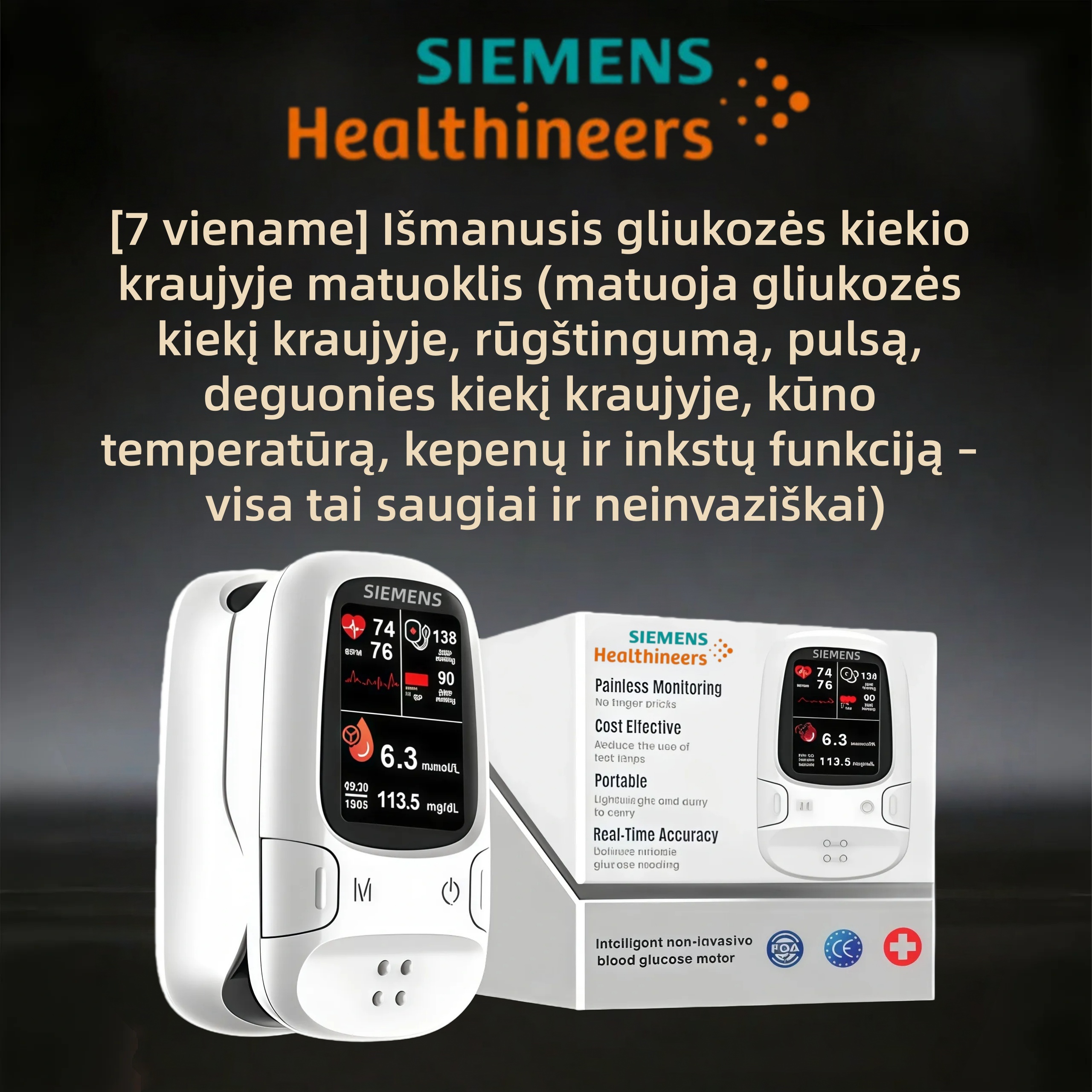 „Siemens“ naujasis 2026 m. neinvazinis išmanusis kraujo gliukozės matuoklis