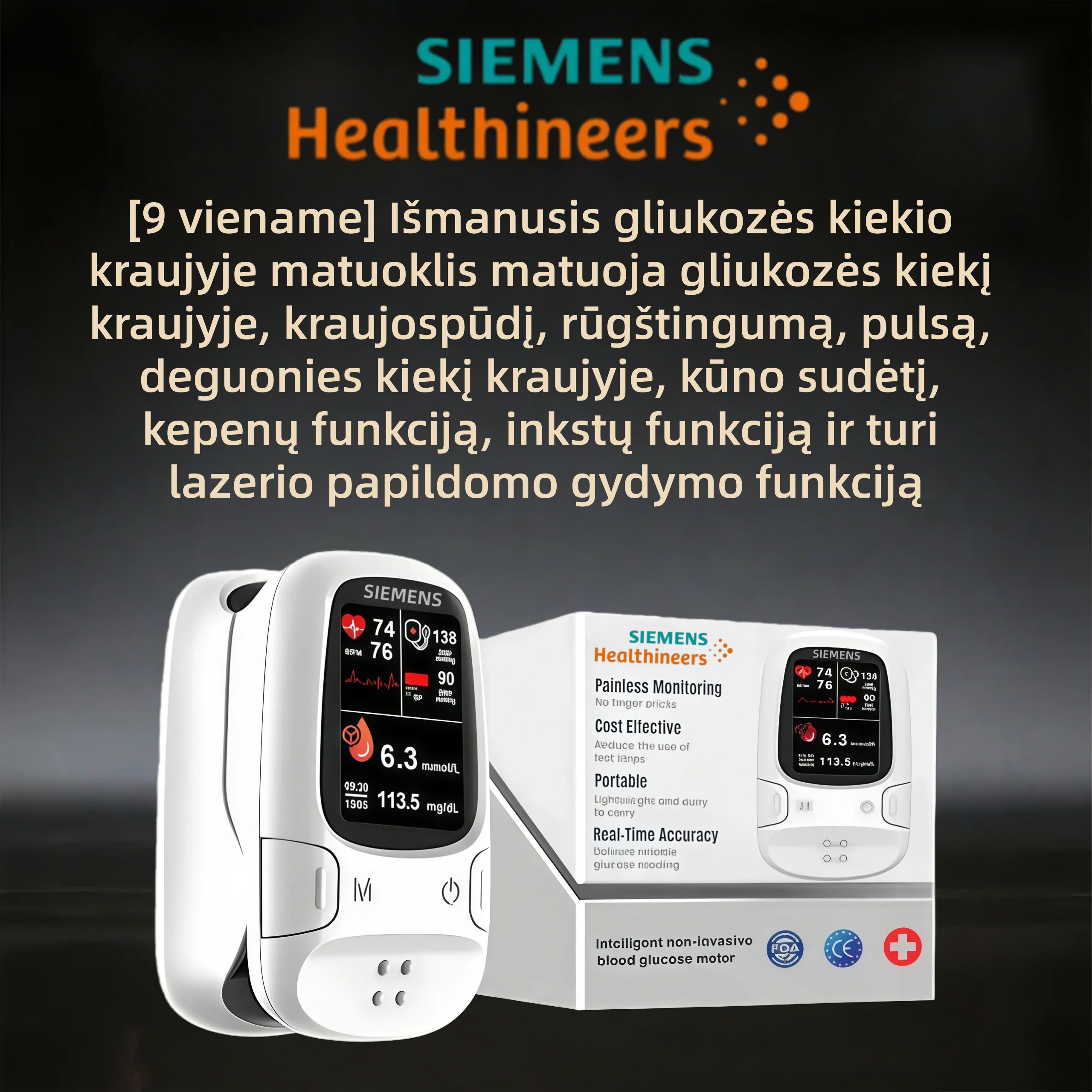 „Siemens“ naujasis 2026 m. neinvazinis išmanusis kraujo gliukozės matuoklis