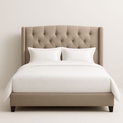 Letto matrimoniale in legno con rivestimento in poliestere beige 160x200 cm