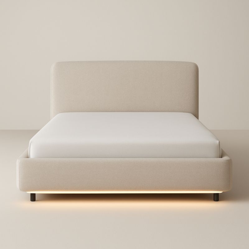 Letto in Tessuto 160x200 Beige con LED