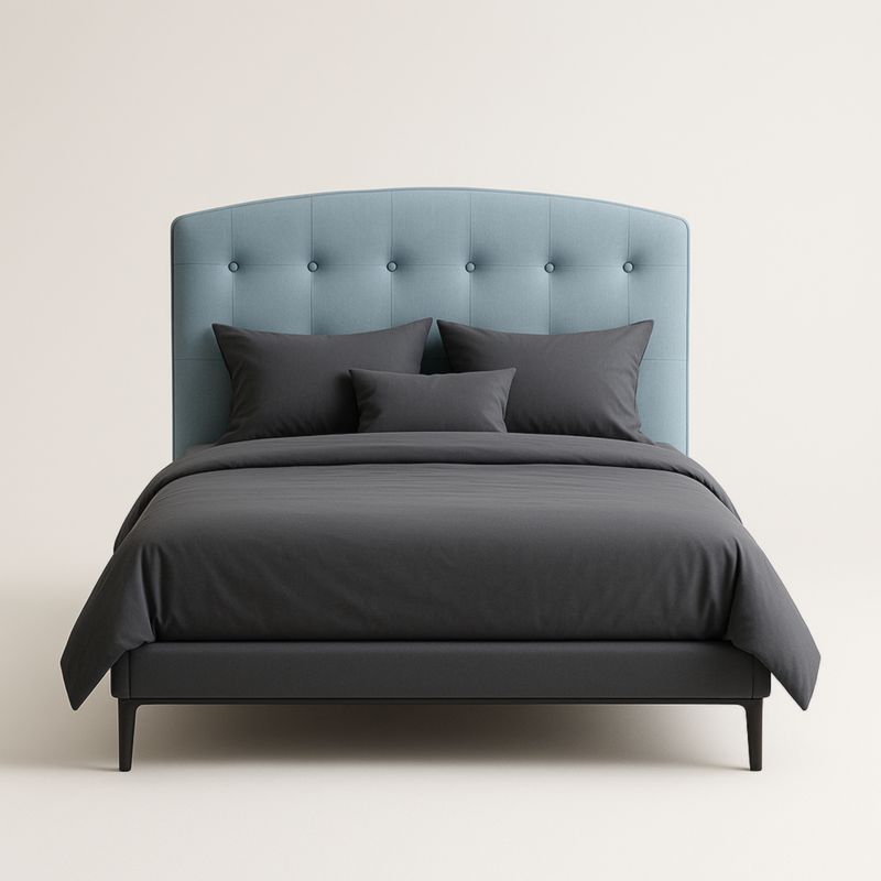 Letto matrimoniale con testiera in tessuto Turchese e struttura in legno