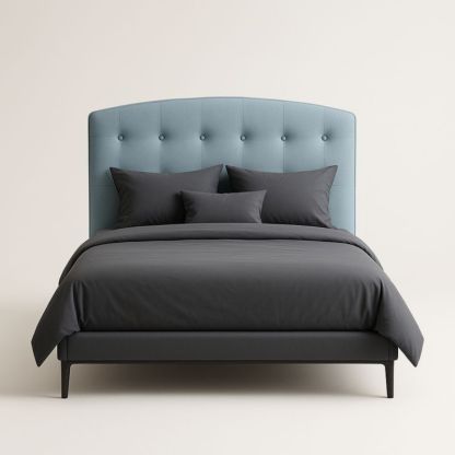 Letto matrimoniale con testiera in tessuto Turchese e struttura in legno