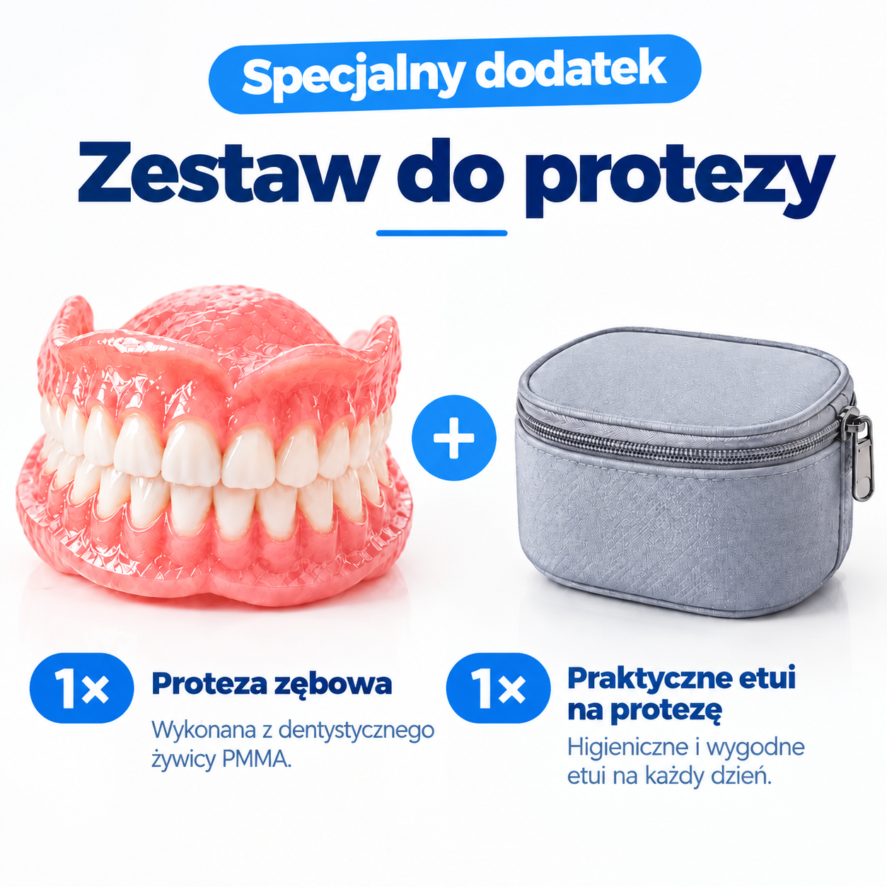 Protezy dentystyczne wykonane z żywicy PMMA – naturalny odcień, wysoka trwałość i komfortowe dopasowanie do jamy ustnej.