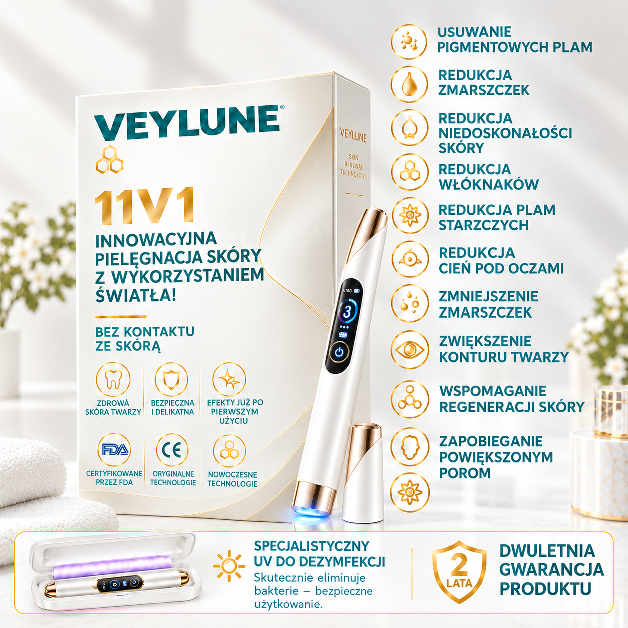 ✨VEYLUNE 2026 – Wielofunkcyjne urządzenie do pielęgnacji skóry w formie długopisu. Profesjonalne rozwiązanie na niedoskonałości skóry. Nieinwazyjna technologia dla promiennej cery. Wyprodukowano w USA.✨