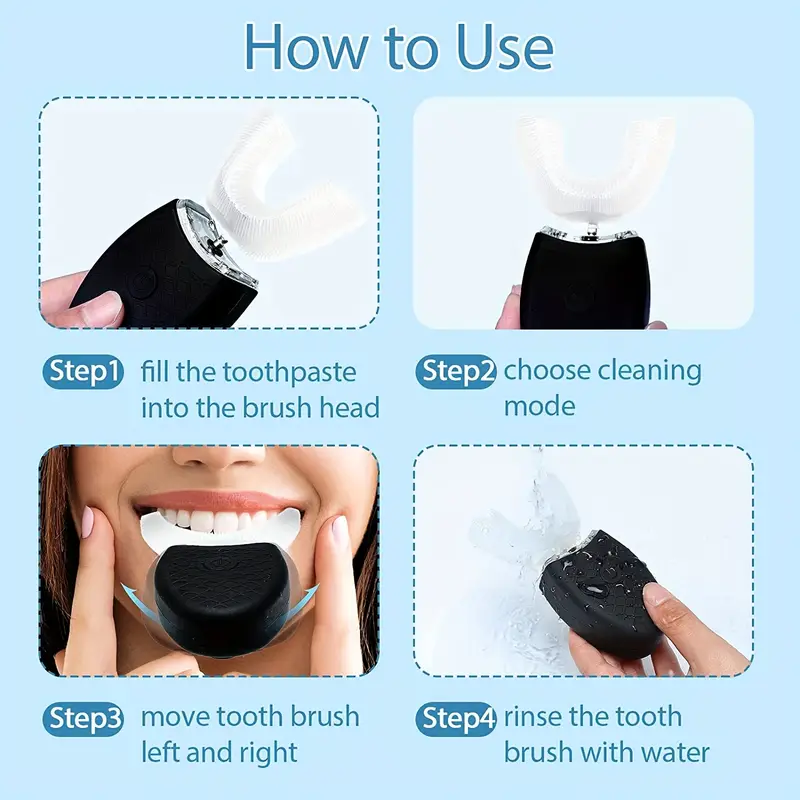 ✨Elektryczna szczoteczka do zębów w kształcie litery U |. Technologia soniczna 💨+ Oświetlenie LED 💡 |. Głębokie czyszczenie 360° 🦷 |. 3 tryby wybielania ✨ |. Możliwość ładowania🔋 i możliwość prania💧 |