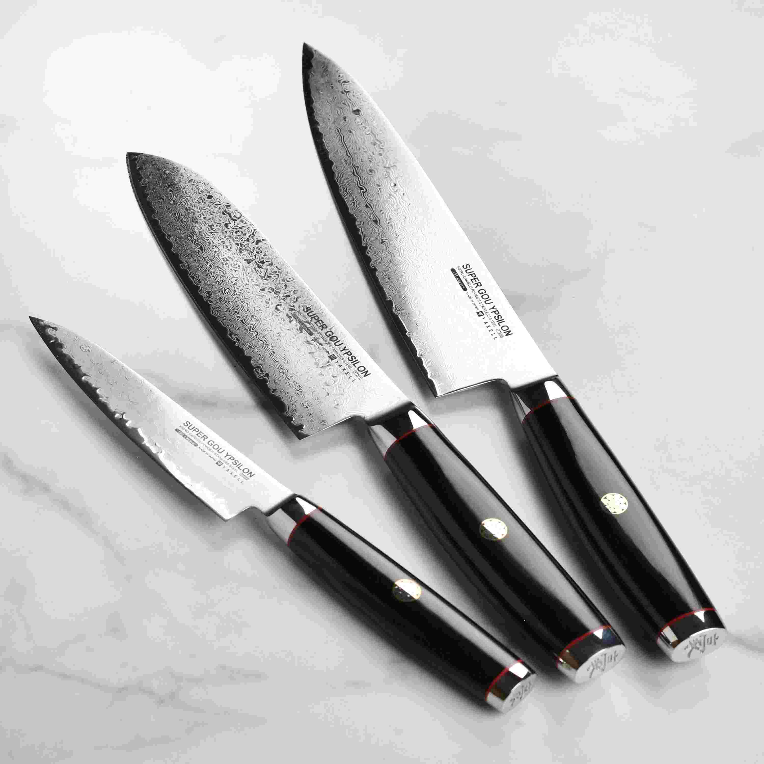 Nejnovější sada japonských třídílných nožů Yaxell Ypsilon SG2 z roku 2024