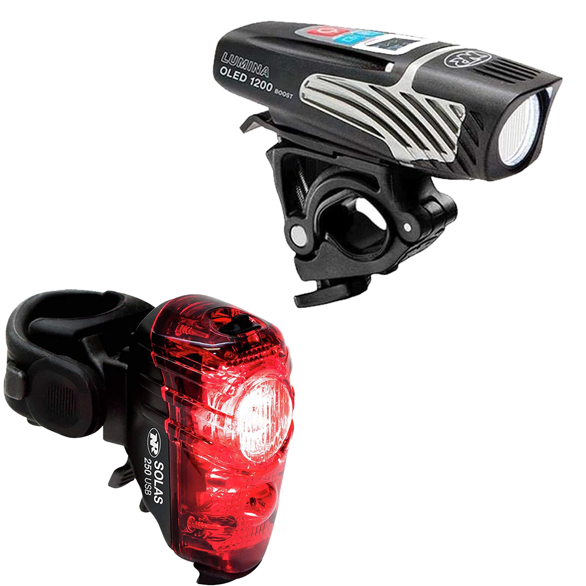 Zestaw lampek rowerowych: przednia NiteRider Lumina Dual 1800 i tylna Solas 250