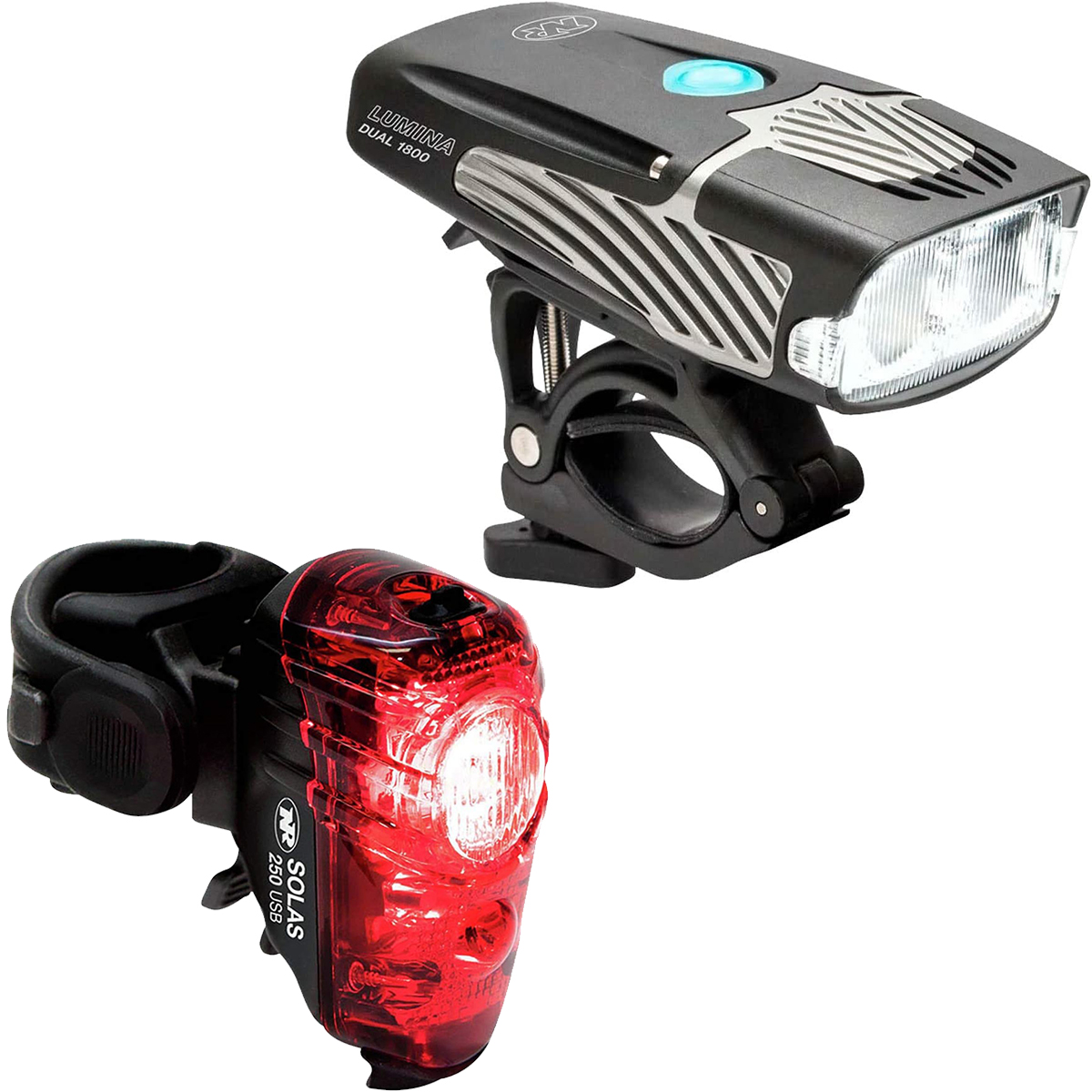 Zestaw lampek rowerowych: przednia NiteRider Lumina Dual 1800 i tylna Solas 250