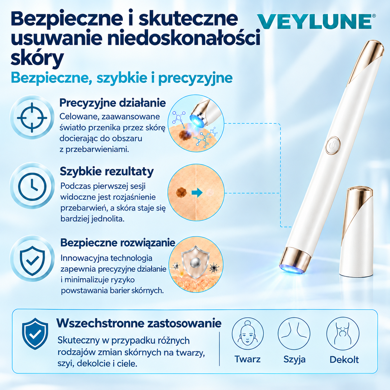 ✨VEYLUNE 2026 – Wielofunkcyjne urządzenie do pielęgnacji skóry w formie długopisu. Profesjonalne rozwiązanie na niedoskonałości skóry. Nieinwazyjna technologia dla promiennej cery. Wyprodukowano w USA.✨