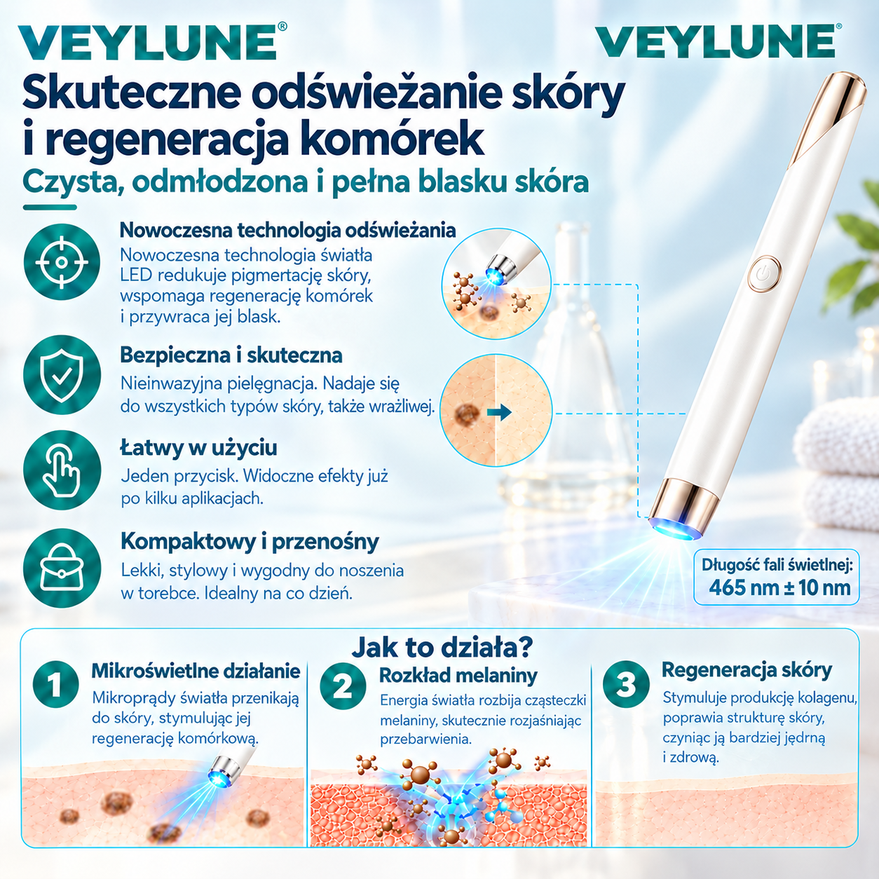 ✨VEYLUNE 2026 – Wielofunkcyjne urządzenie do pielęgnacji skóry w formie długopisu. Profesjonalne rozwiązanie na niedoskonałości skóry. Nieinwazyjna technologia dla promiennej cery. Wyprodukowano w USA.✨