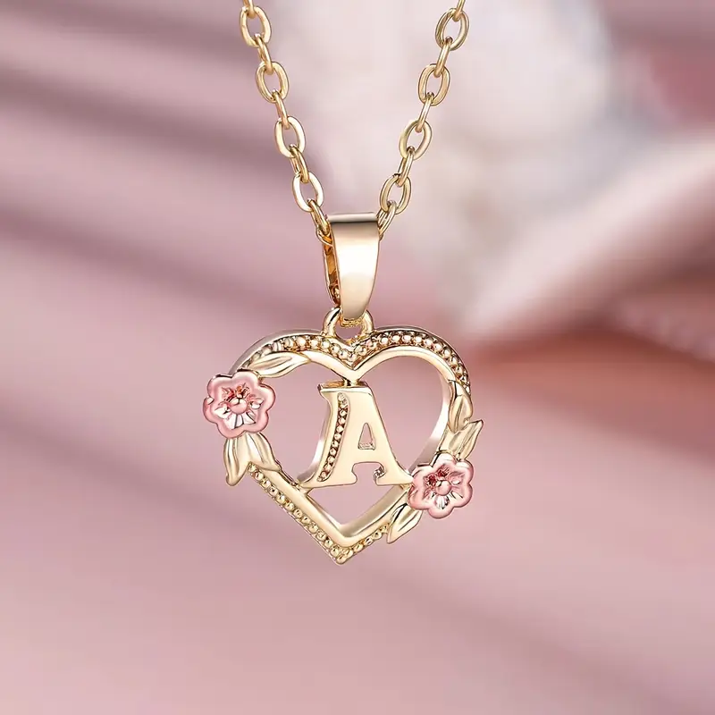 🎁A~Z Naszyjnik z literą miłosną👑Elegancki i uroczy naszyjnik z różowego złota Biżuteria na prezent na Walentynki