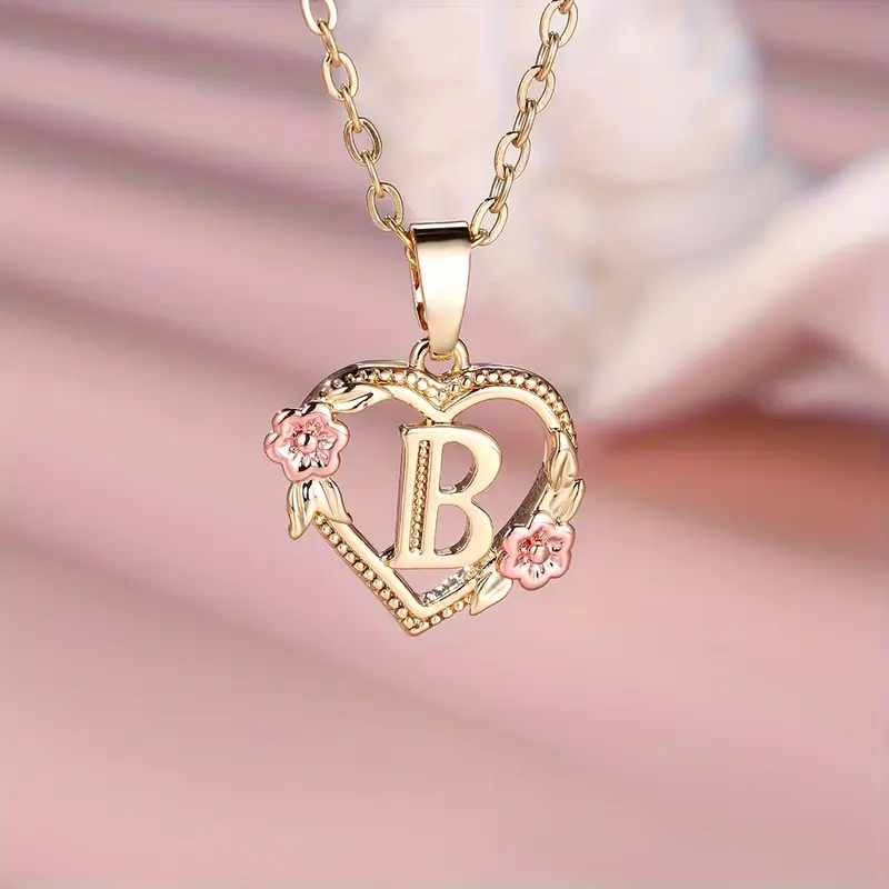 🎁A~Z Naszyjnik z literą miłosną👑Elegancki i uroczy naszyjnik z różowego złota Biżuteria na prezent na Walentynki