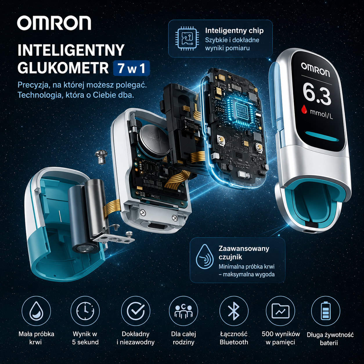 🔥 Koniec z igłami i bólem! | Nieinwazyjny glukometr Omron™ – łatwy i dokładny pomiar poziomu glukozy we krwi, gdziekolwiek jesteś 🔥