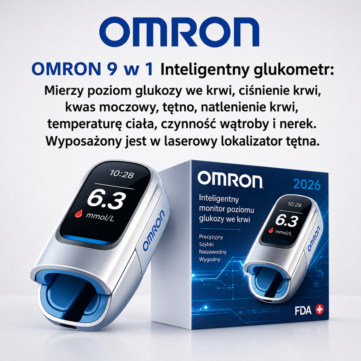 🔥 Koniec z igłami i bólem! | Nieinwazyjny glukometr Omron™ – łatwy i dokładny pomiar poziomu glukozy we krwi, gdziekolwiek jesteś 🔥