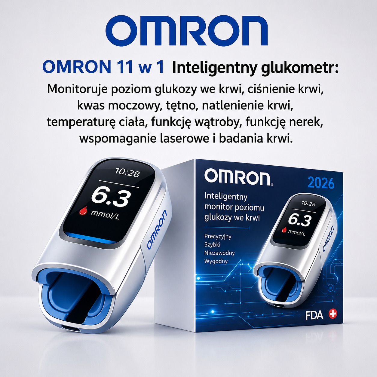 🔥 Koniec z igłami i bólem! | Nieinwazyjny glukometr Omron™ – łatwy i dokładny pomiar poziomu glukozy we krwi, gdziekolwiek jesteś 🔥