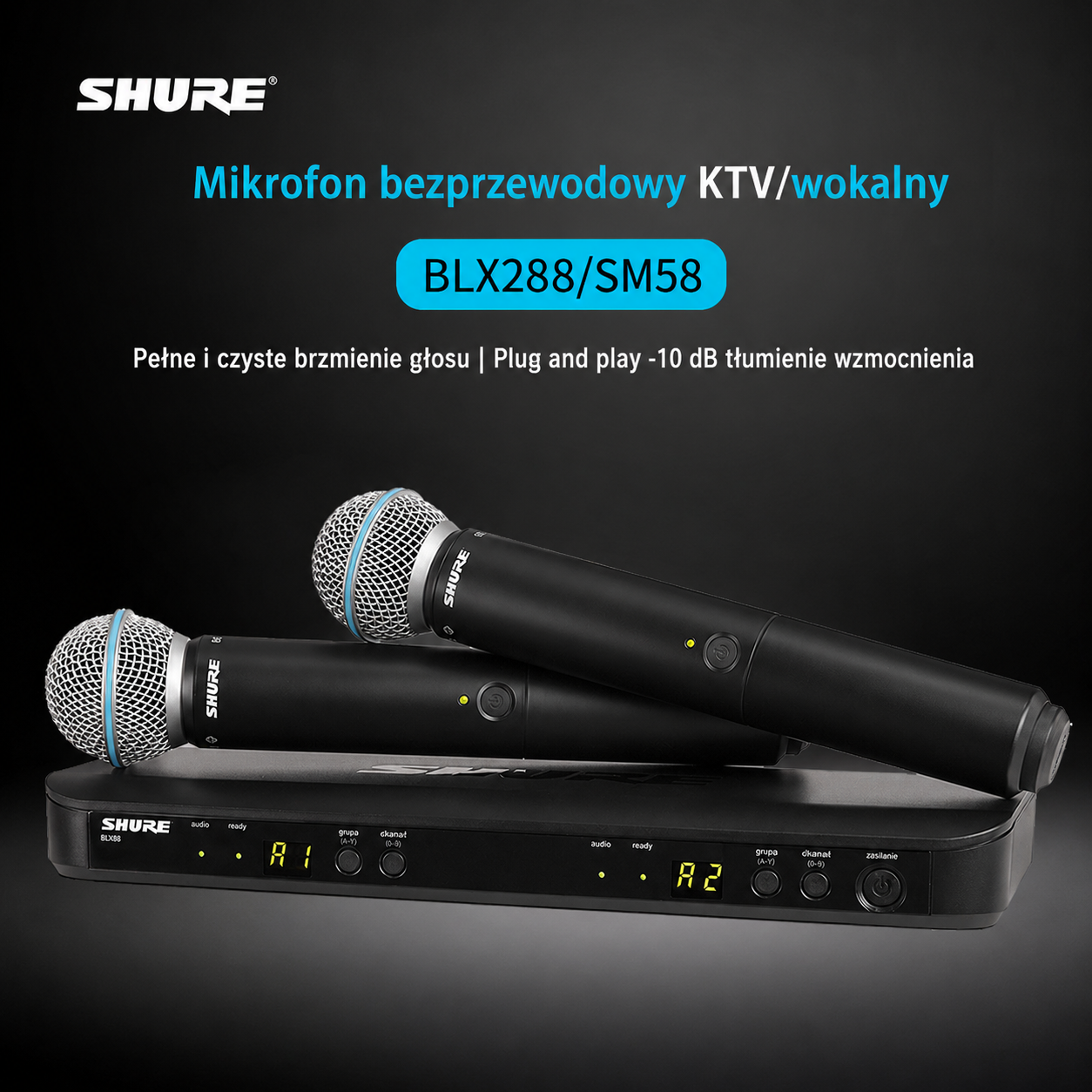 Bezprzewodowy system mikrofonowy UHF Shure BLX288/PG58/SM58/SM58A