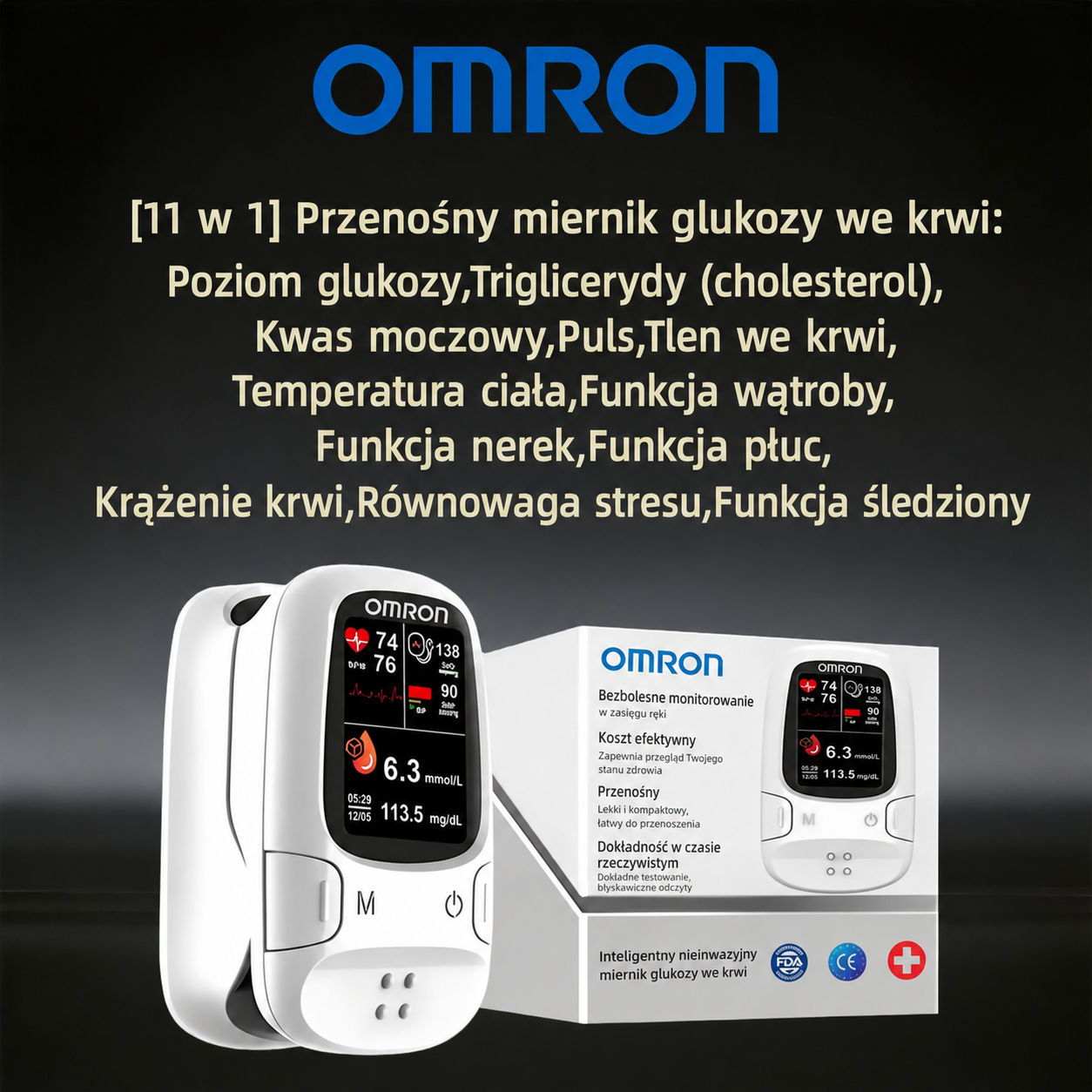 🔥Zaawansowana niemiecka technologia 2026🔥 Inteligentny glukometr bezinwazyjny Omron™: szybki, bezbolesny i bezigłowy pomiar poziomu glukozy we krwi🔥