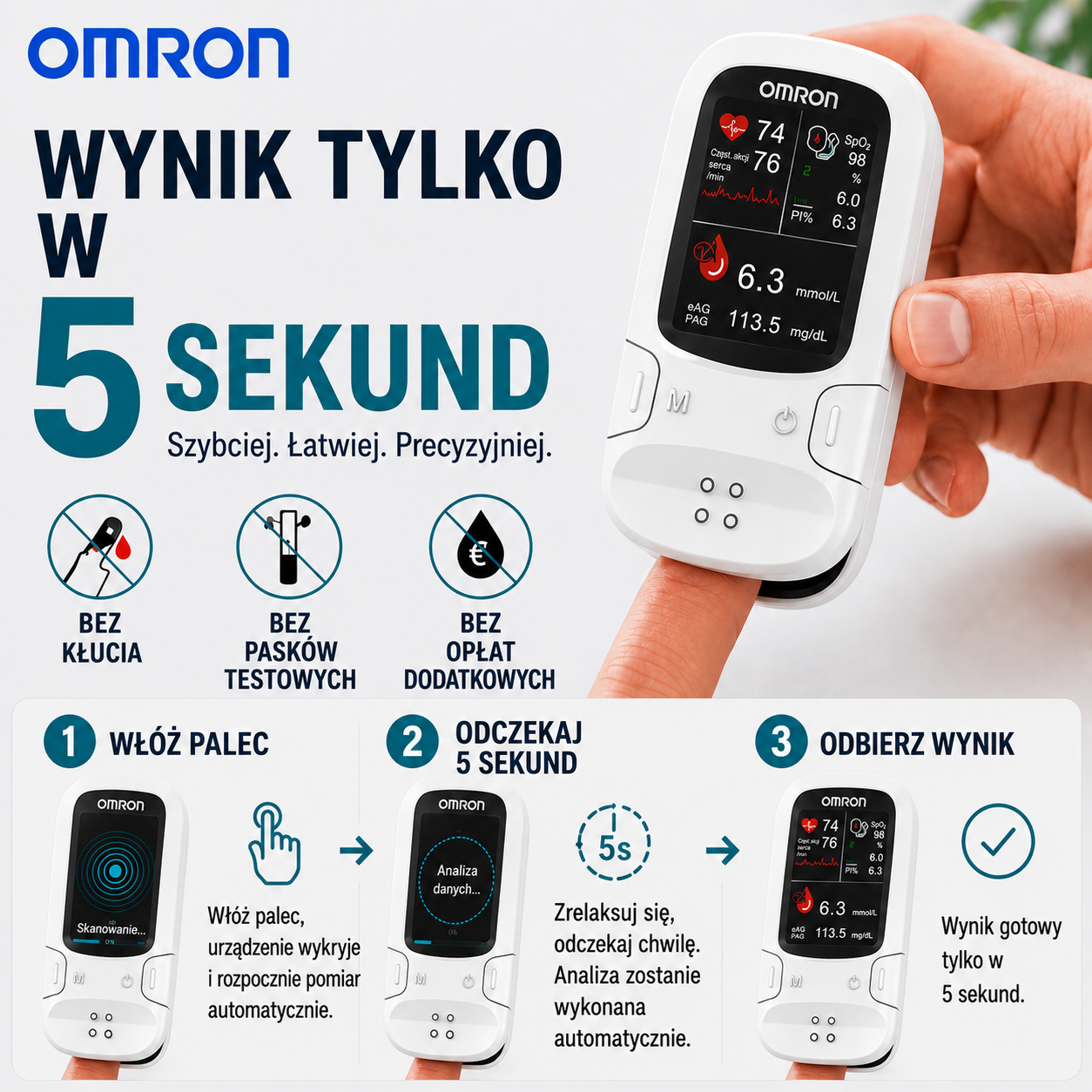 🔥Zaawansowana niemiecka technologia 2026🔥 Inteligentny glukometr bezinwazyjny Omron™: szybki, bezbolesny i bezigłowy pomiar poziomu glukozy we krwi🔥