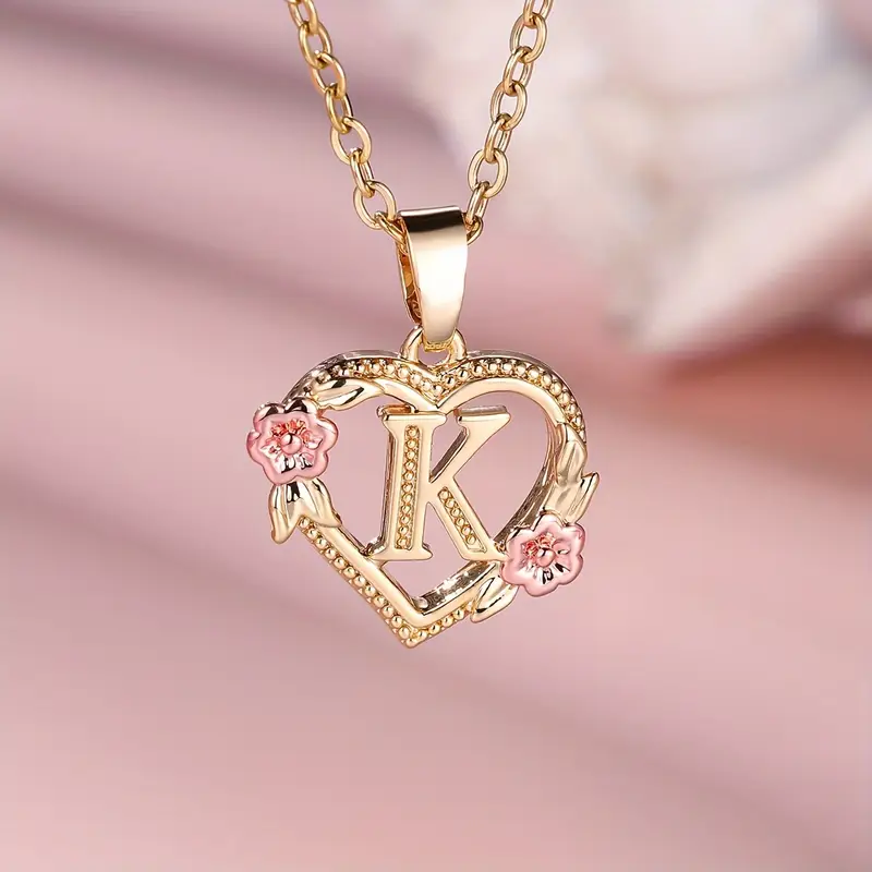 🎁A~Z Naszyjnik z literą miłosną👑Elegancki i uroczy naszyjnik z różowego złota Biżuteria na prezent na Walentynki