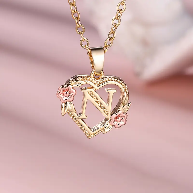 🎁A~Z Naszyjnik z literą miłosną👑Elegancki i uroczy naszyjnik z różowego złota Biżuteria na prezent na Walentynki