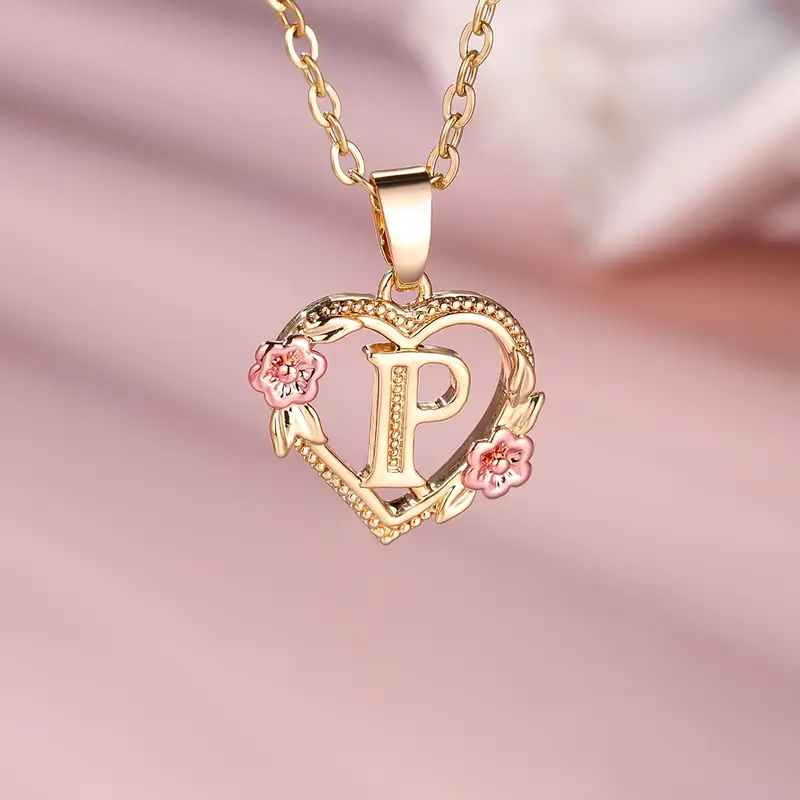🎁A~Z Naszyjnik z literą miłosną👑Elegancki i uroczy naszyjnik z różowego złota Biżuteria na prezent na Walentynki