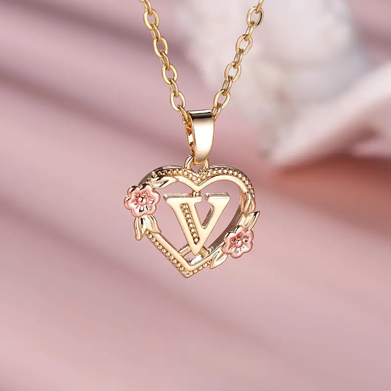 🎁A~Z Naszyjnik z literą miłosną👑Elegancki i uroczy naszyjnik z różowego złota Biżuteria na prezent na Walentynki