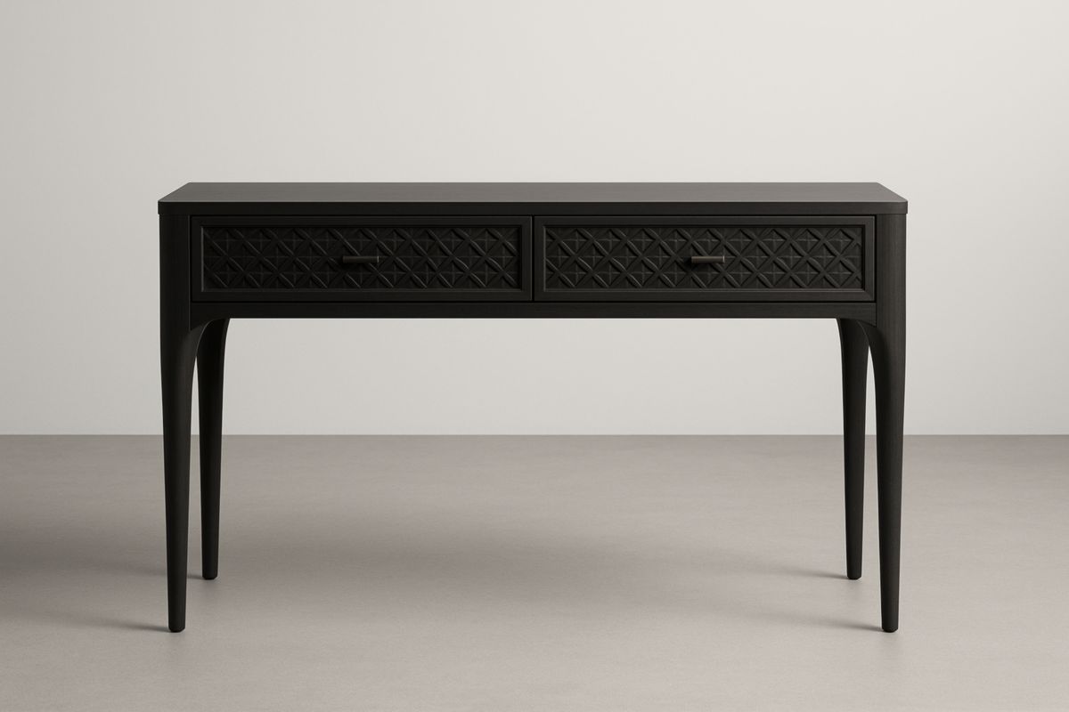 Table Console en Bois Noir avec Deux Tiroirs 120x40x75 cm