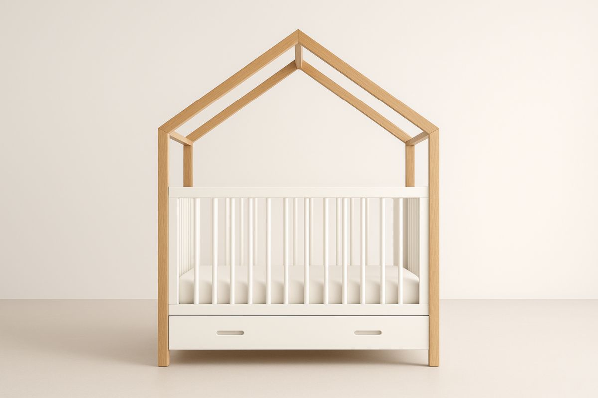 Lit bébé cabane en bois et MDF Blanc 140x70 avec tiroir