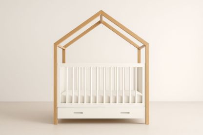 Lit bébé cabane en bois et MDF Blanc 140x70 avec tiroir