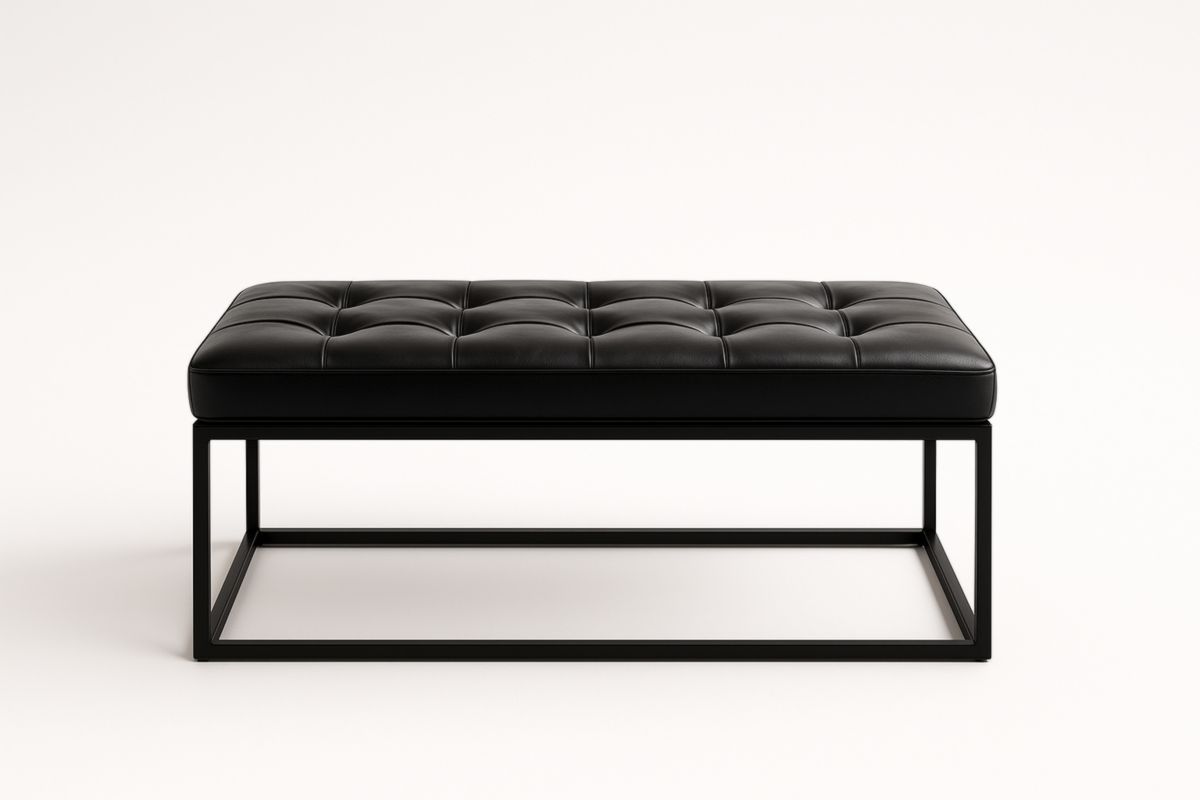 Banc rectangulaire en similicuir noir et métal