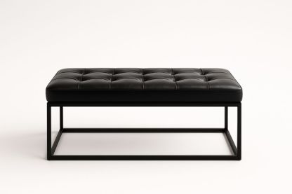 Banc rectangulaire en similicuir noir et métal