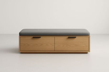 Banc de rangement en bois avec coussin en polyester gris 90x45x40 cm