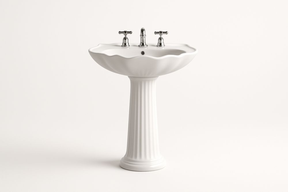 Lavabo sur pied en céramique blanche avec trois trous