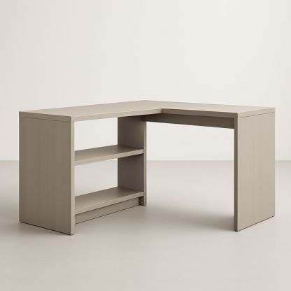 Bureau d'angle en bois avec étagères 140x140x75 cm Beige