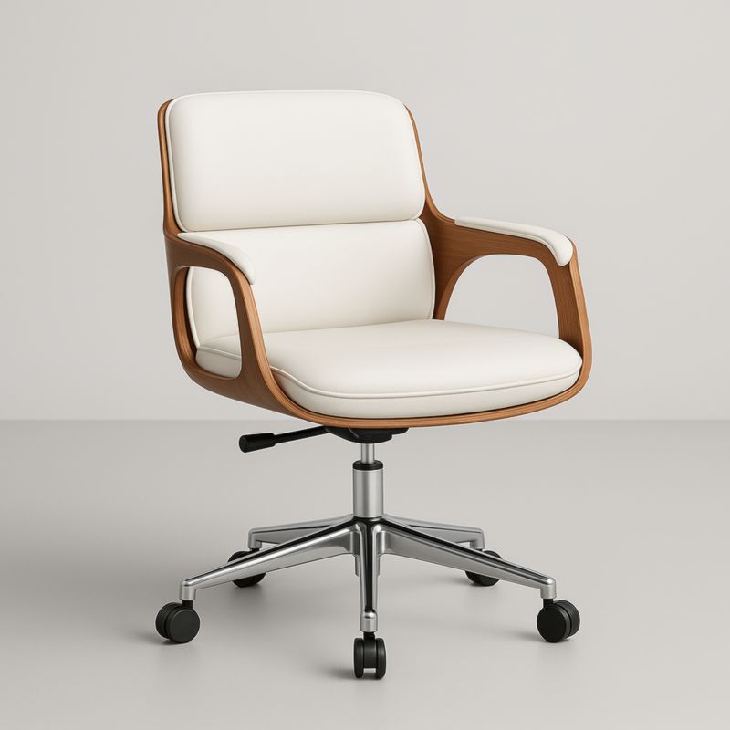 Chaise Pivotante en Contreplaqué et PU avec Piètement Métallique Blanc