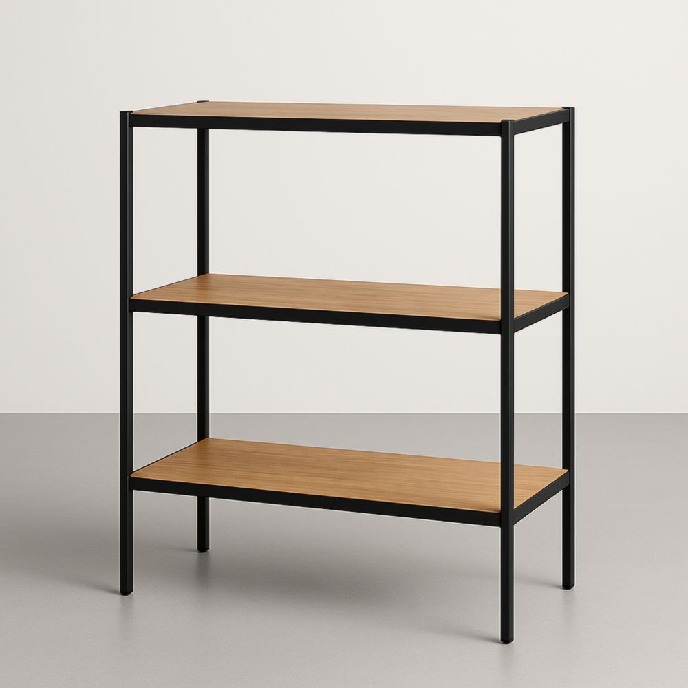 Étagère 3 niveaux métal noir bois composite