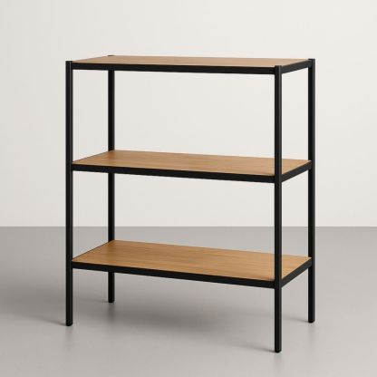 Étagère 3 niveaux métal noir bois composite