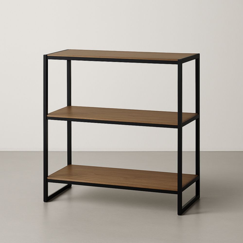 Étagère en métal noir à trois niveaux en bois